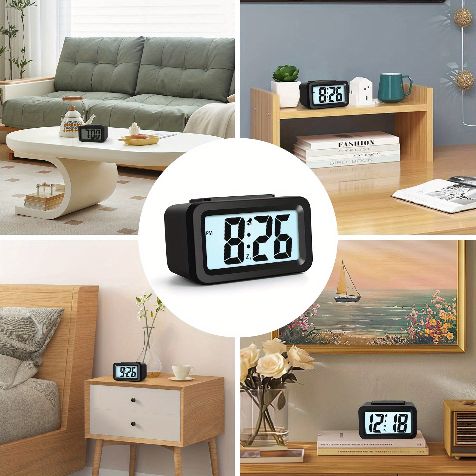 Brightness Adjustable Digital Alarm Clock 0-100 with Snooze HD Display for Home Travel Office Use