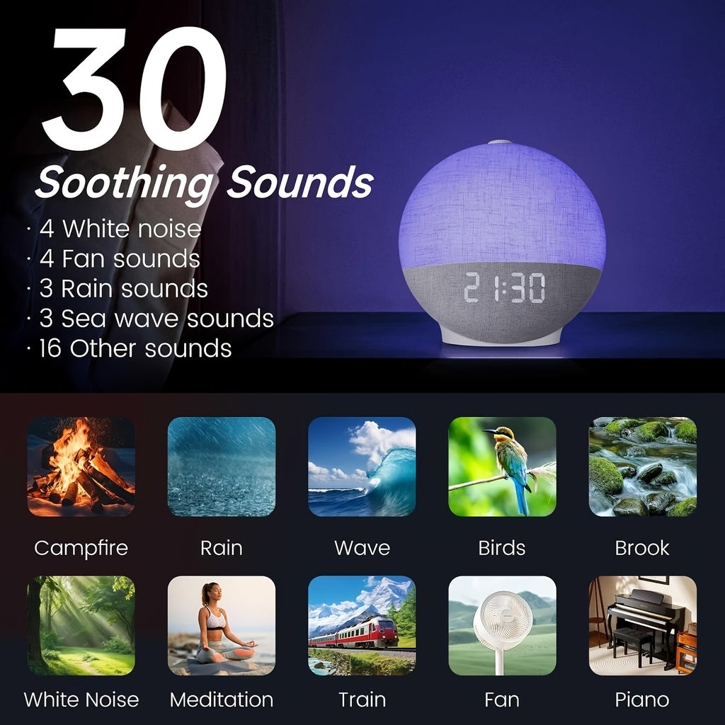 Sunrise Alarm Clock, Sound Machine for Sleep, Snooze, Timer, Dimmable Night Light, 30 Soothing Sounds, White Noise Machine, Wake Up Light for Bedrooms, Adults, Heavy Sleepers, Gift for Women Men