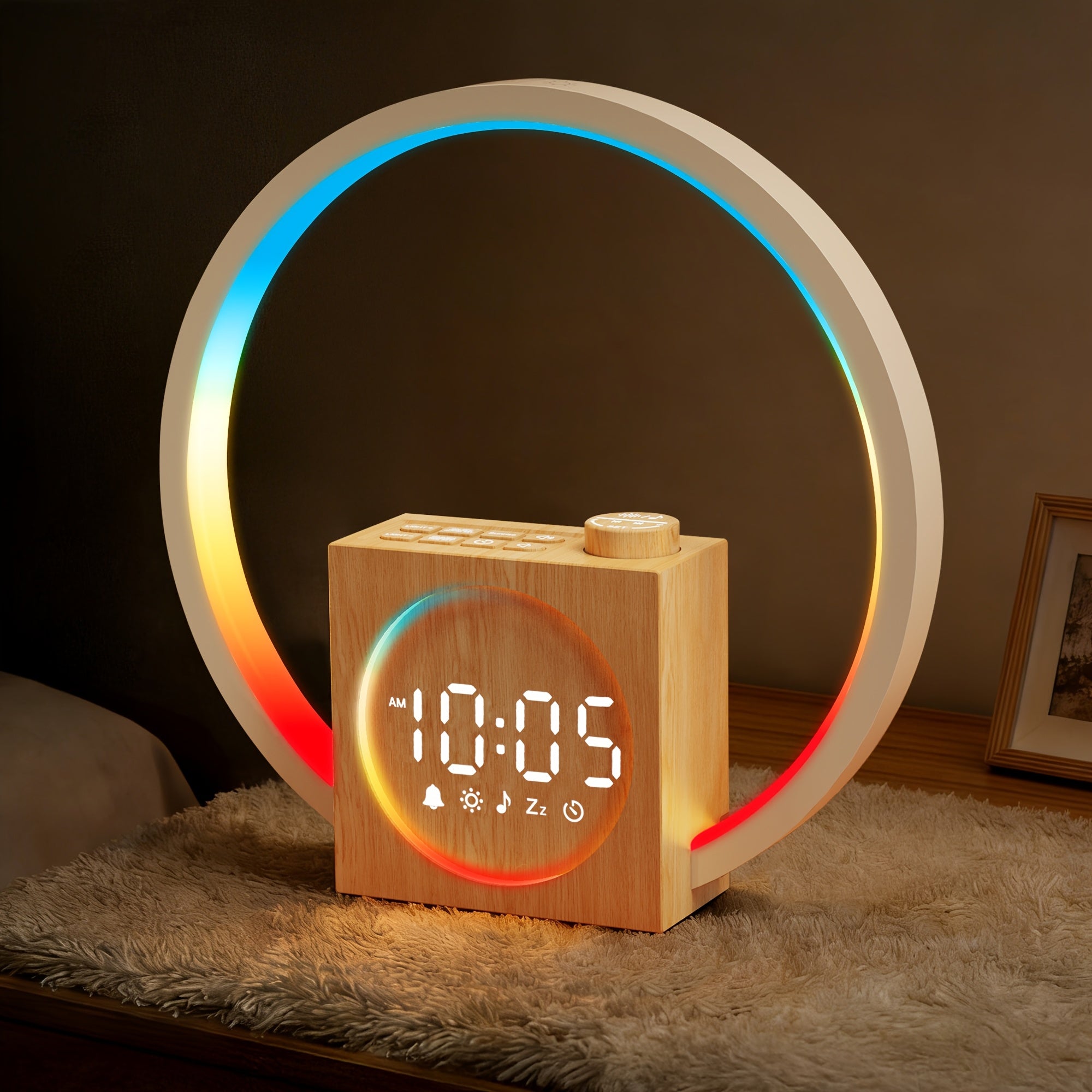White Noise Alarm Clock with 12 Color Ambient Night Light | 30 Soothing Sounds, Sunrise Alarm, Digital Display, Powered, Suitable for Gifts for Adults, Couples, and Friends