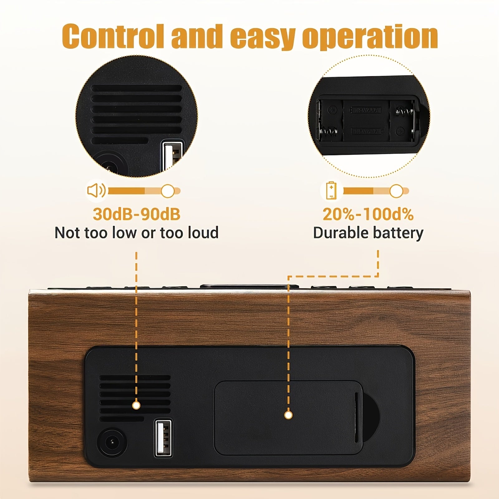 Bedroom Digital Alarm Clock - Electric LED Table Clock with Large Numbers, USB Plug-in, Loud Alarm, Simple Basic Digital Clock, Adjustable Volume, Dimmable, Suitable for Home and Office