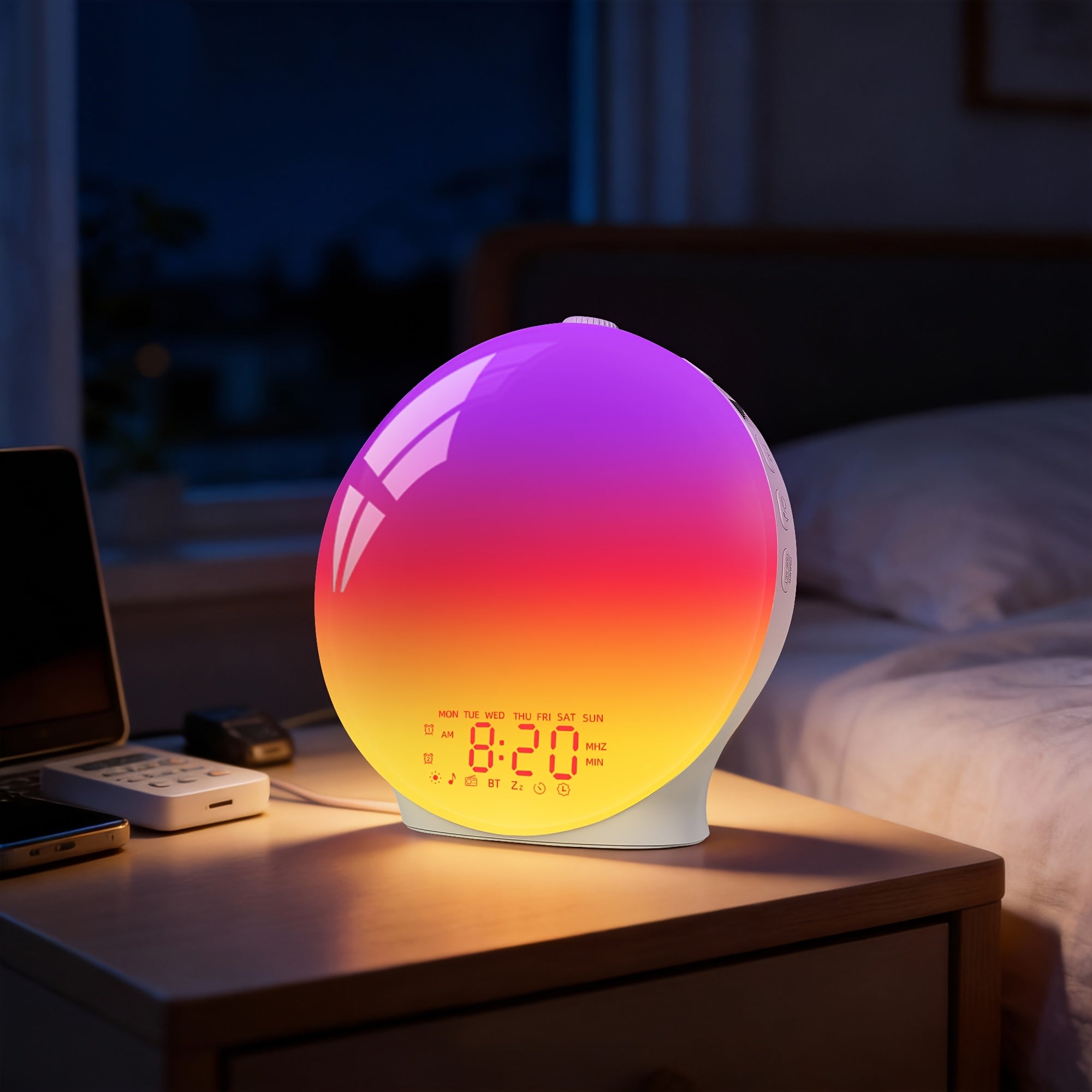 Wake-Up Light Alarm Clock - Sunrise Lamp | 7 Color Lights, Dual Alarms (2 Wake-Up Settings), 22 Sleep Music, 20-Level Dimming, Snooze, Usb Charging, For Bedroom\u002FHome\u002FDorm