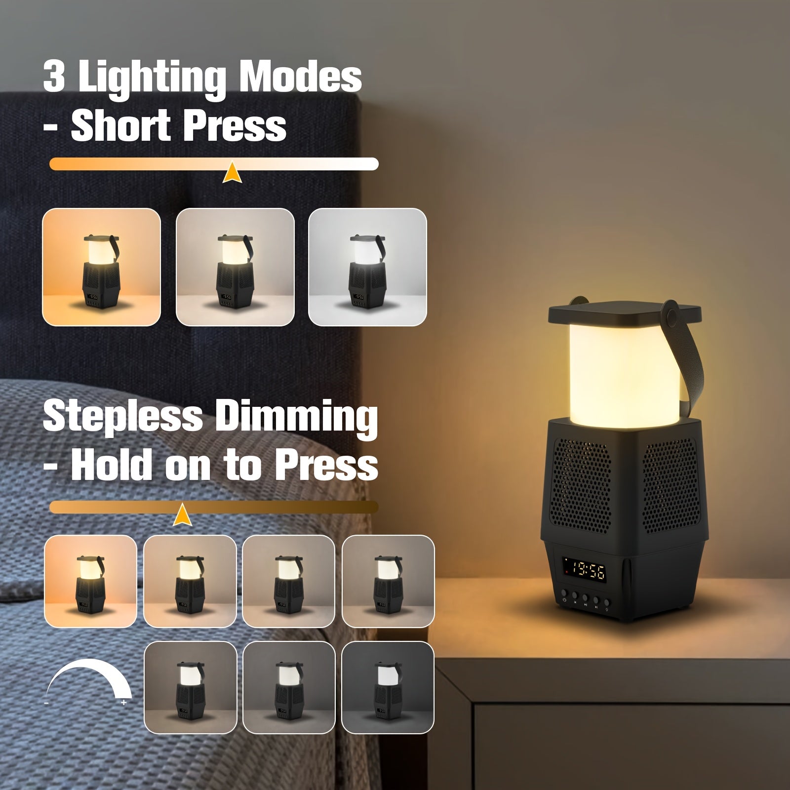 Three In One Multifunctional Night Light With Advanced Design, Desk Lamp With Three Color Temperatures And Seven Brightness Levels That Can Play Music, Clock\u002Falarm Clock, 3600mAh Lithium Battery Suitable For Desktop Lighting, New Year'S Gift