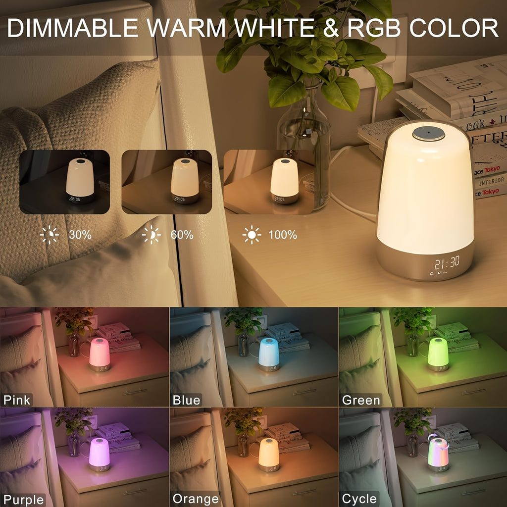 Sunrise Alarm Clock, Night Light Wake Up Light with Sunrise Simulation, Dimmable Touch Bedsides Lamp 6 RGB Colors 5 Nature Sounds for Bedrooms