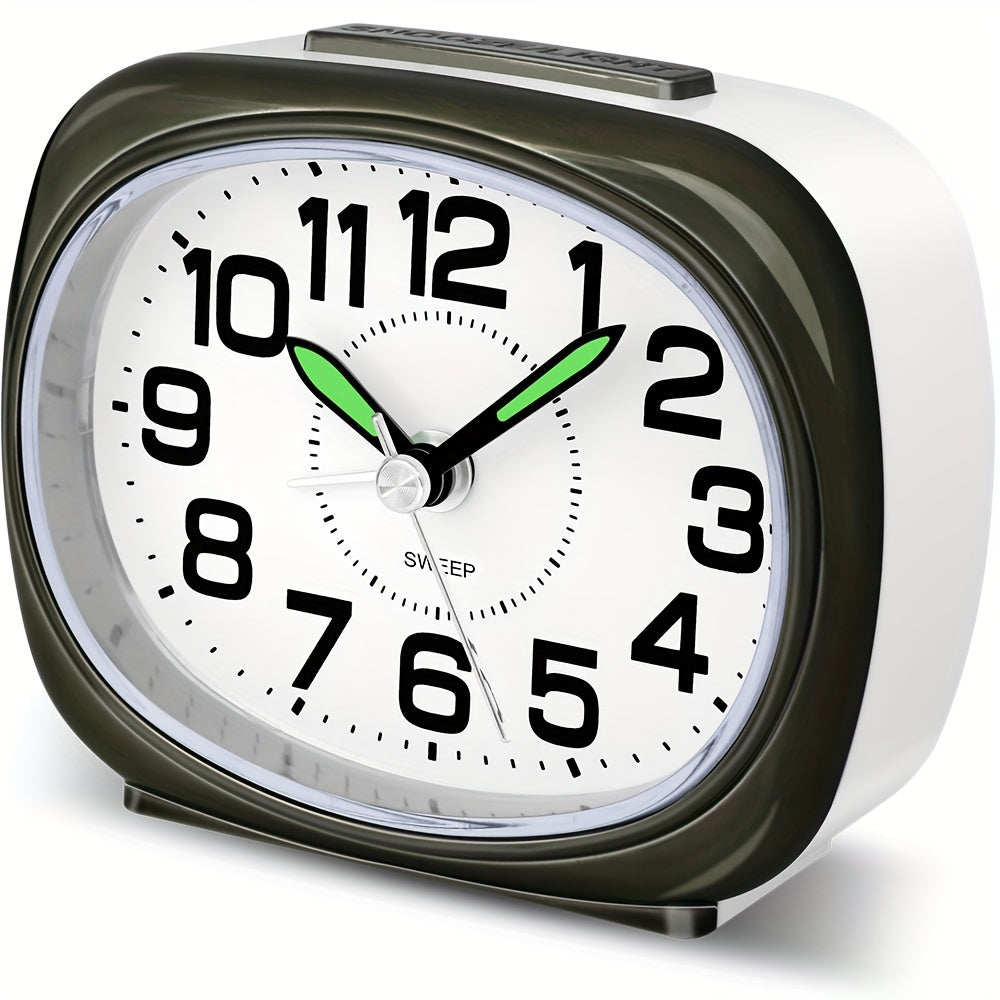 Silent Non-Ticking Alarm Clock with Night Light - Battery Operated, Large Dial, Snooze Feature, Easy to Use for Home & Travel