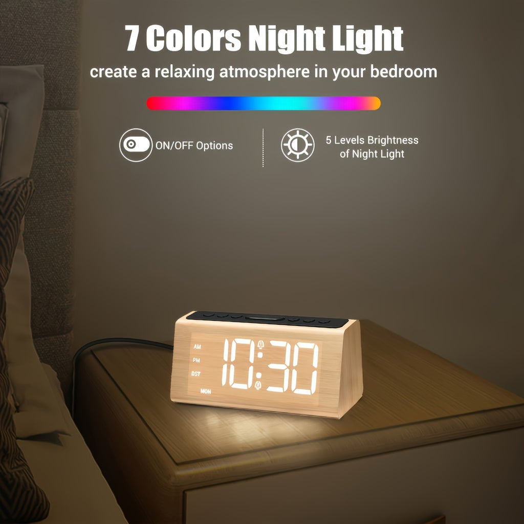 Bedroom Digital Alarm Clock - Electric LED Table Clock with Large Numbers, USB Plug-in, Loud Alarm, Simple Basic Digital Clock, Adjustable Volume, Dimmable, Suitable for Home and Office