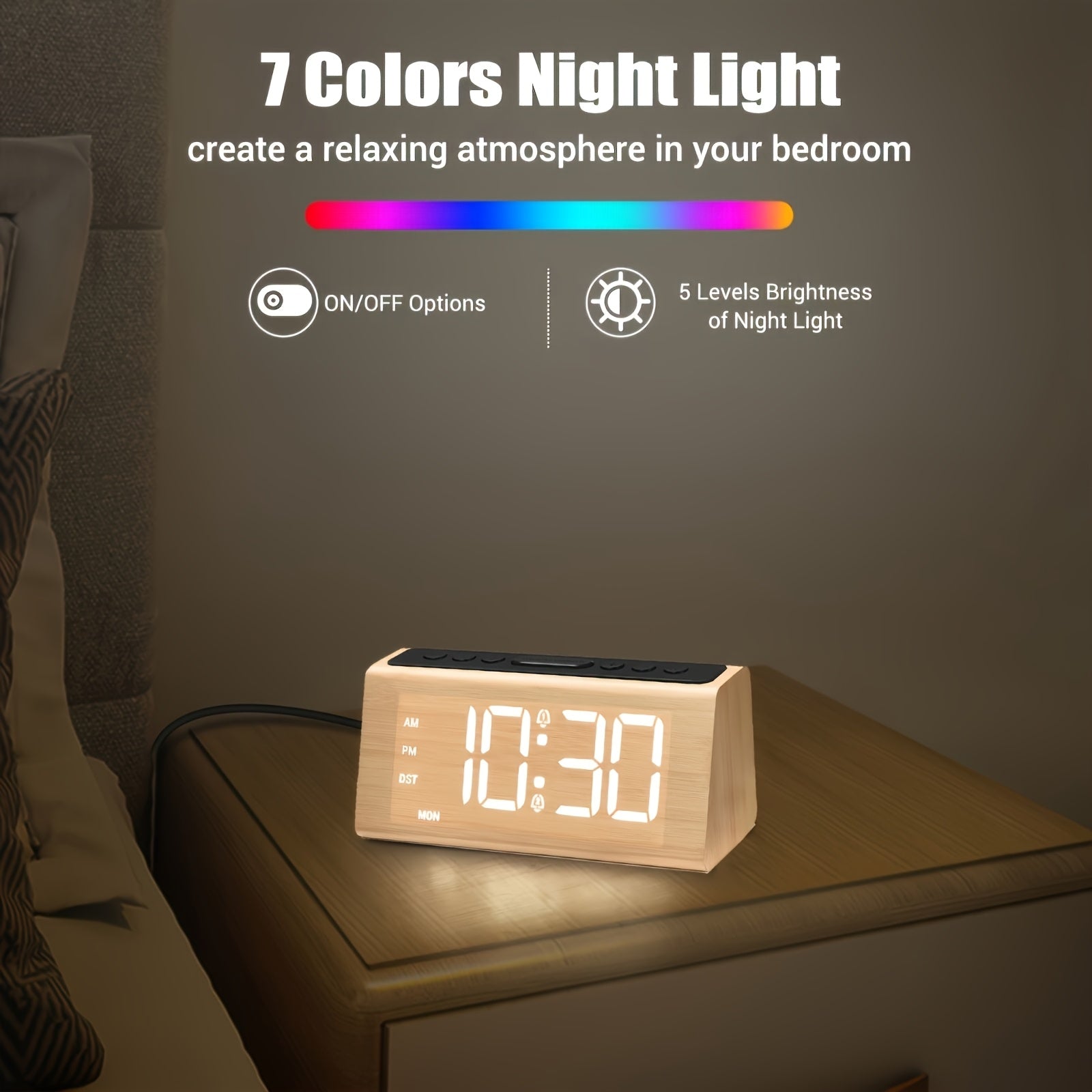 Bedroom Digital Alarm Clock - Electric LED Table Clock with Large Numbers, USB Plug-in, Loud Alarm, Simple Basic Digital Clock, Adjustable Volume, Dimmable, Suitable for Home and Office