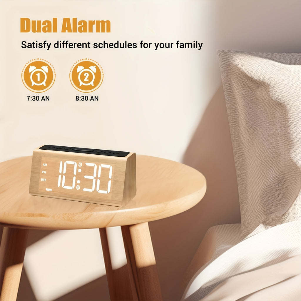 Bedroom Digital Alarm Clock - Electric LED Table Clock with Large Numbers, USB Plug-in, Loud Alarm, Simple Basic Digital Clock, Adjustable Volume, Dimmable, Suitable for Home and Office