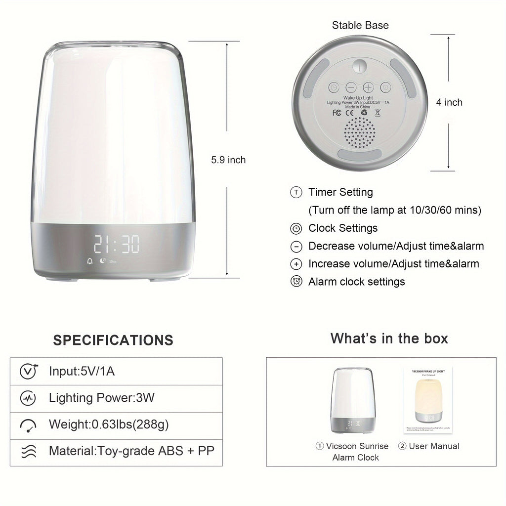 2packs, Touch Wake Up Night Light with Sunrise Simulation Alarm Clock, Heavy Sleepers, Bedroom, Sleep Aid, Nightlight, Daylight, 6 Colors, 5 Natural Sounds, Ideal for Gift