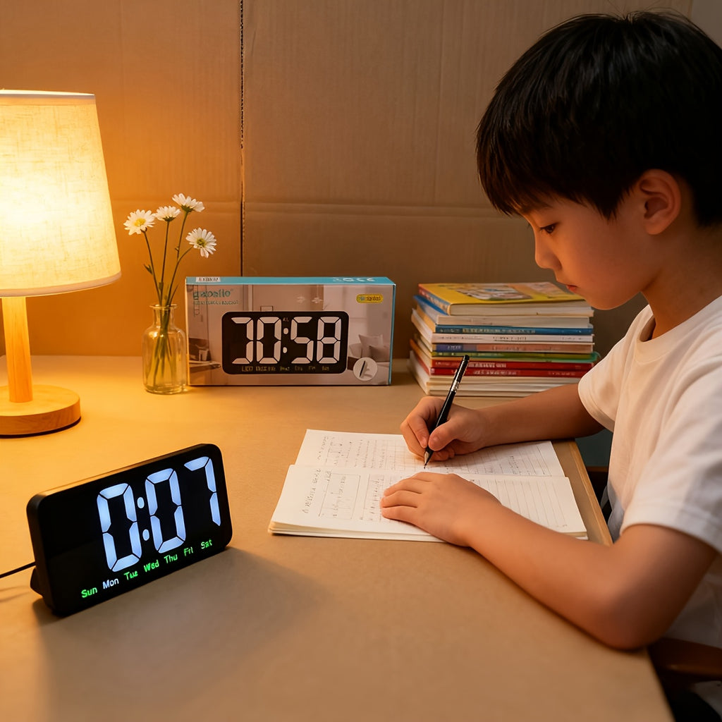 Intelligent Clock Simple Large-Screen LED Display Intelligent Clock, a Clock That Can Be Hung on the Wall or Placed Upright, a Living Room Clock with Temperature Display and Multifunctional Alarm Functions