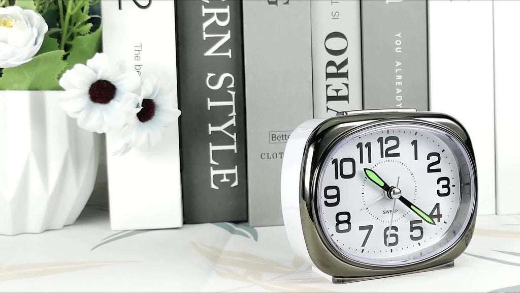 Silent Non-Ticking Alarm Clock with Night Light - Battery Operated, Large Dial, Snooze Feature, Easy to Use for Home & Travel