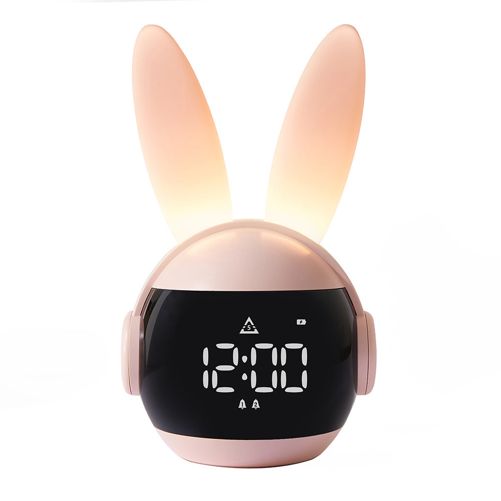 1pc Cute Rabbit-Shaped LED Alarm Clock with Night Light, USB Rechargeable Lithium Battery, Oval Arch Design, Pink & White, Perfect for Bedroom Decor, Bedroom Decor | Playful Design | Soft Glow Light, Rabbit Deco