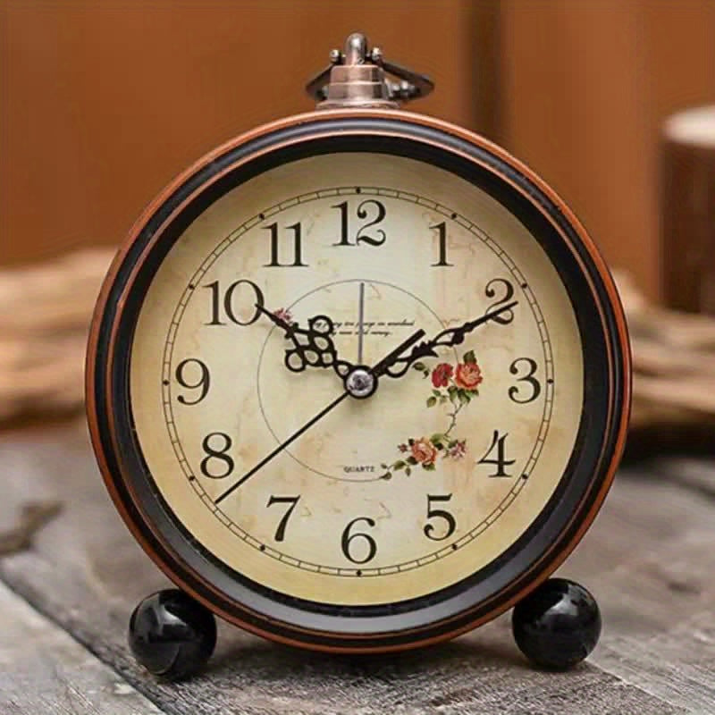 Retro Metal Alarm Clock Fashion Simple Nordic Style Clock European Style Living Room Decoration Hanging Bronze Color Clock Silent Walking Standing Clock Creative Multi-functional Clock